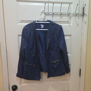 Chico's Deep Navy Zip-Front Leather Jacket